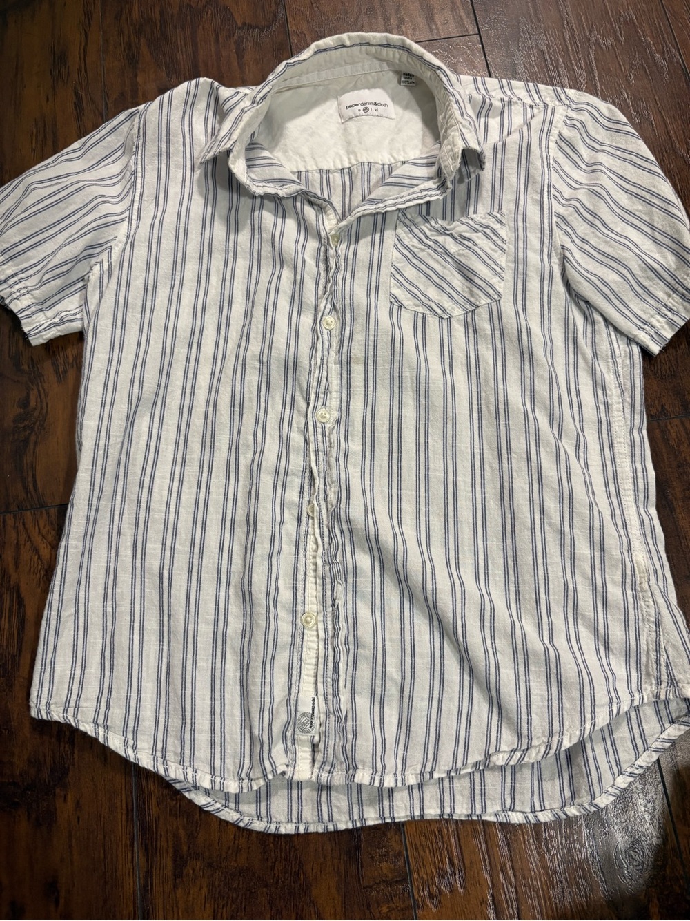 Paper Denim & Cloth White Button-Down Shirt with Blue Stripes